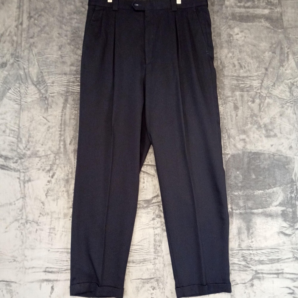 Perry Ellis Portfolio Pants Mens 36x33 Navy Blue Dress Pleated Front Classic Fit